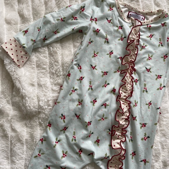 Sweet Honey Dreamer PJs - Ruffled Blue Holly Christmas Pajamas - Picture 2 of 6